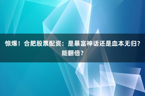 惊爆！合肥股票配资：是暴富神话还是血本无归？能翻倍？