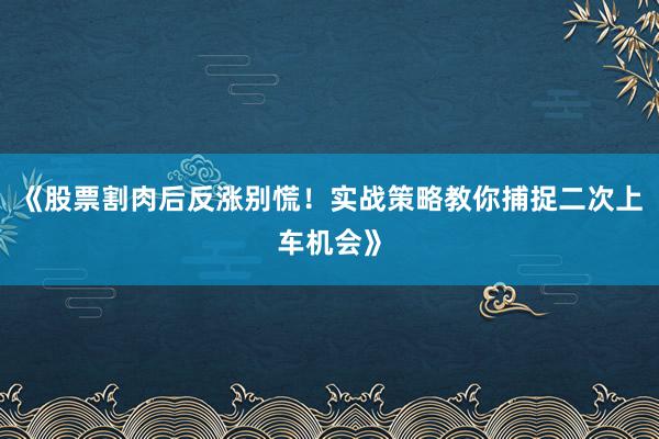 《股票割肉后反涨别慌！实战策略教你捕捉二次上车机会》