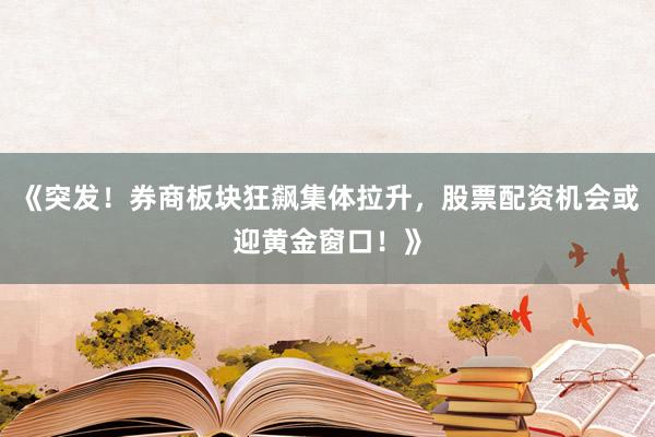 《突发！券商板块狂飙集体拉升，股票配资机会或迎黄金窗口！》