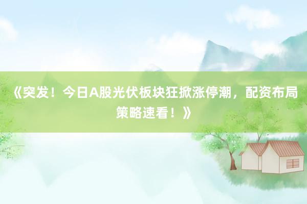 《突发！今日A股光伏板块狂掀涨停潮，配资布局策略速看！》