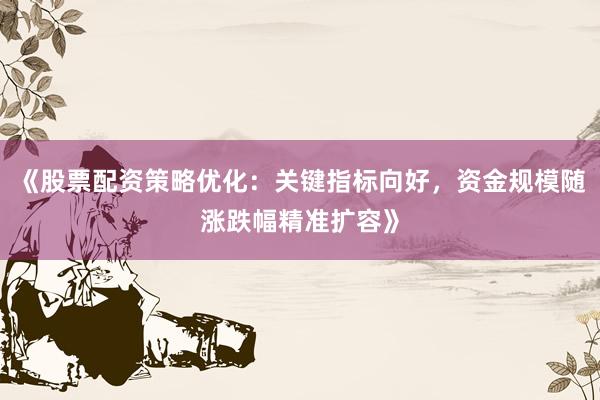 《股票配资策略优化：关键指标向好，资金规模随涨跌幅精准扩容》